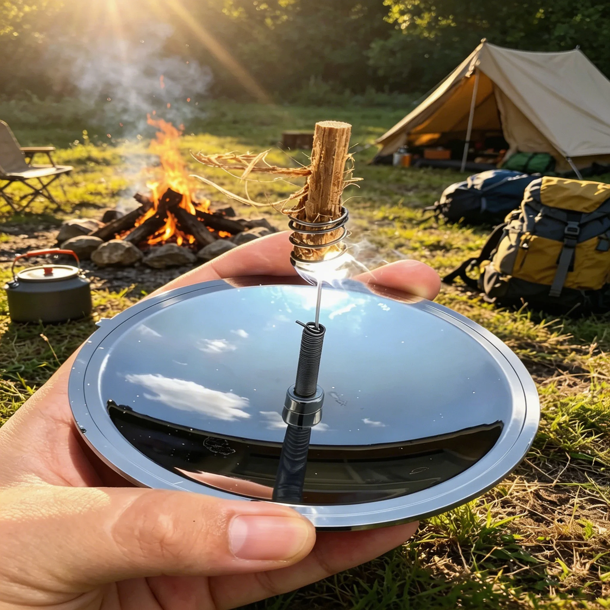 Solar Camping Fire Starter | Portable Concave Mirror Igniter for Outdoor Survival & Science Demo | Sun-Powered Lighter
