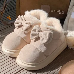 Outer wear cute bow fashion simple snow boots female winter new velvet thickened warm short cylinder cotton boots