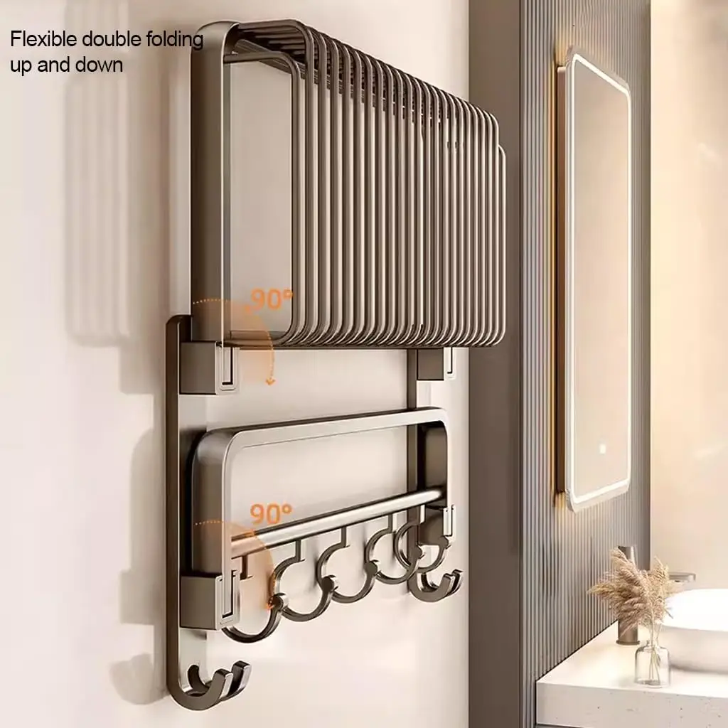 Lengthen(60-70cm) Aluminum Towel shelf Bathroom Storage Rack Double Folding Towel Holder Organizer Bathroom Shelf