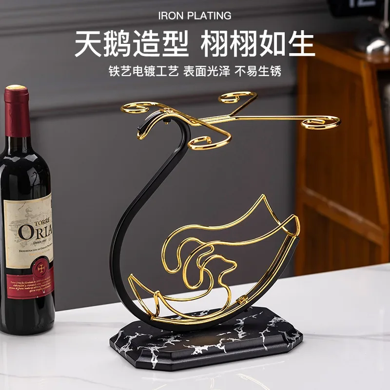 Swan Theme Inverted Wine Glass Rack, New Chinese Style Stemware Holder for 6 Glasses, Space Saving Wall Mount Display