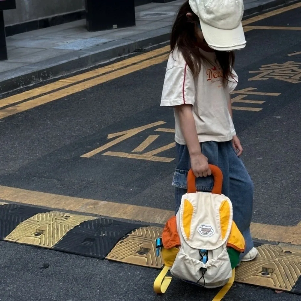 

Color Matching 2 Sizes Parent-child Bags Korean Style Large Capacity Drawstring Schoolbag Multi-pocket Nylon Kids Backpack