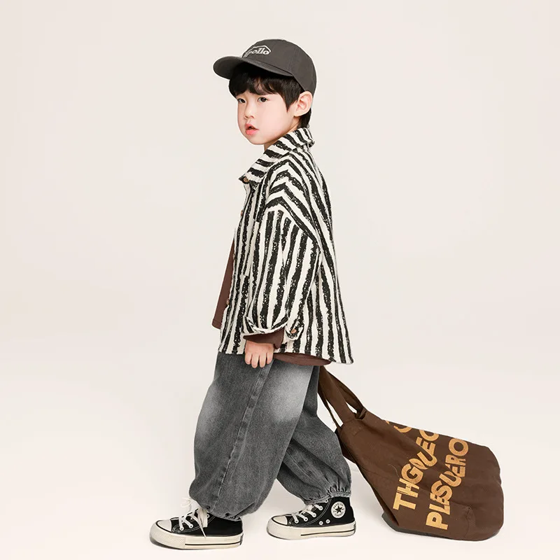 Children\'s Clothing Boys\' Shirts Autumn Children\'s  Spring and Autumn Vertical Striped Shirts Long Sleeved Tops Outerwear