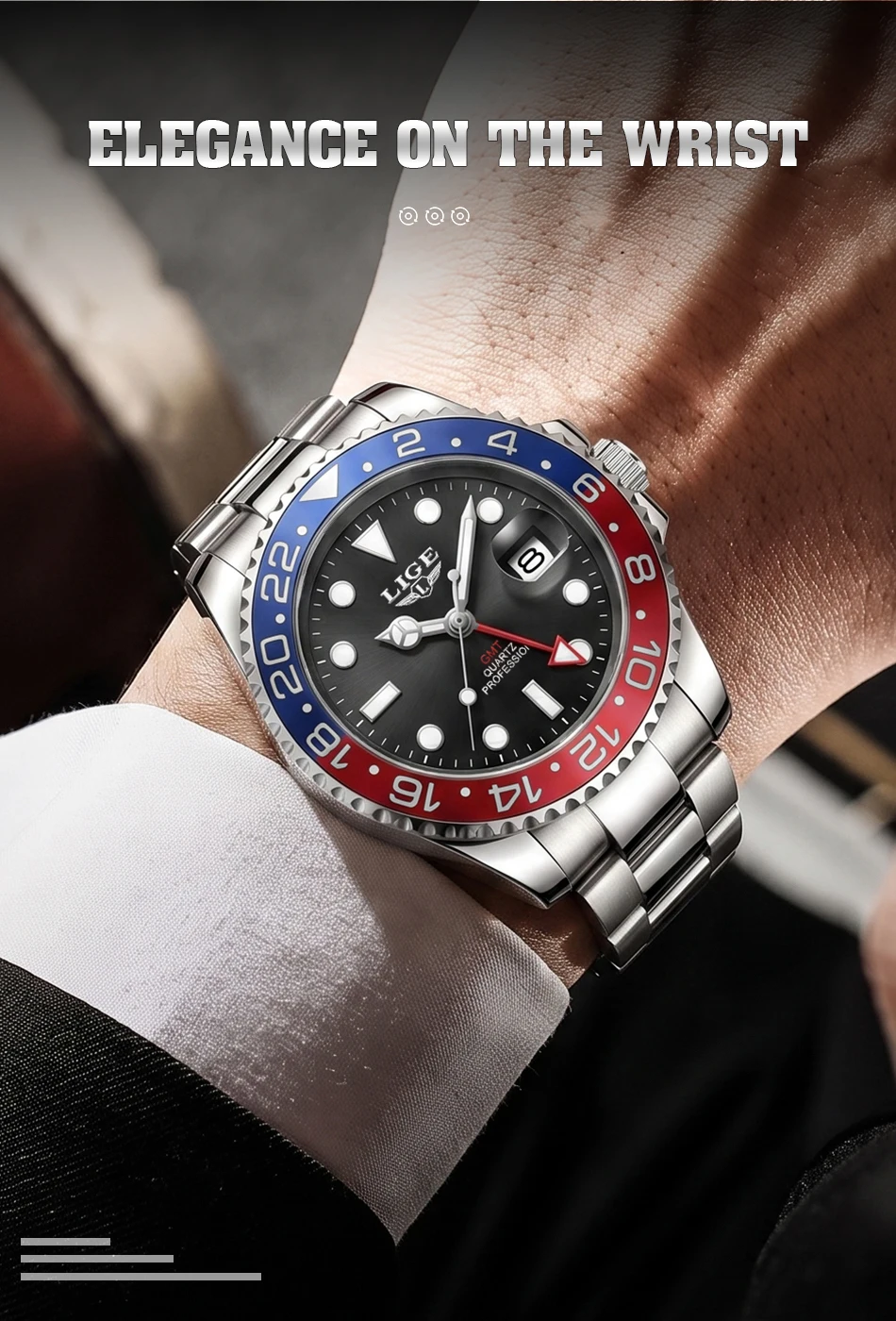 LIGE Hochwertige Luxus-Herrenuhr, Wasserdichte Quarzuhr mit Edelstahlarmband, Leuchtende Sportuhr, Geschenkuhr für Männer – Detail 9