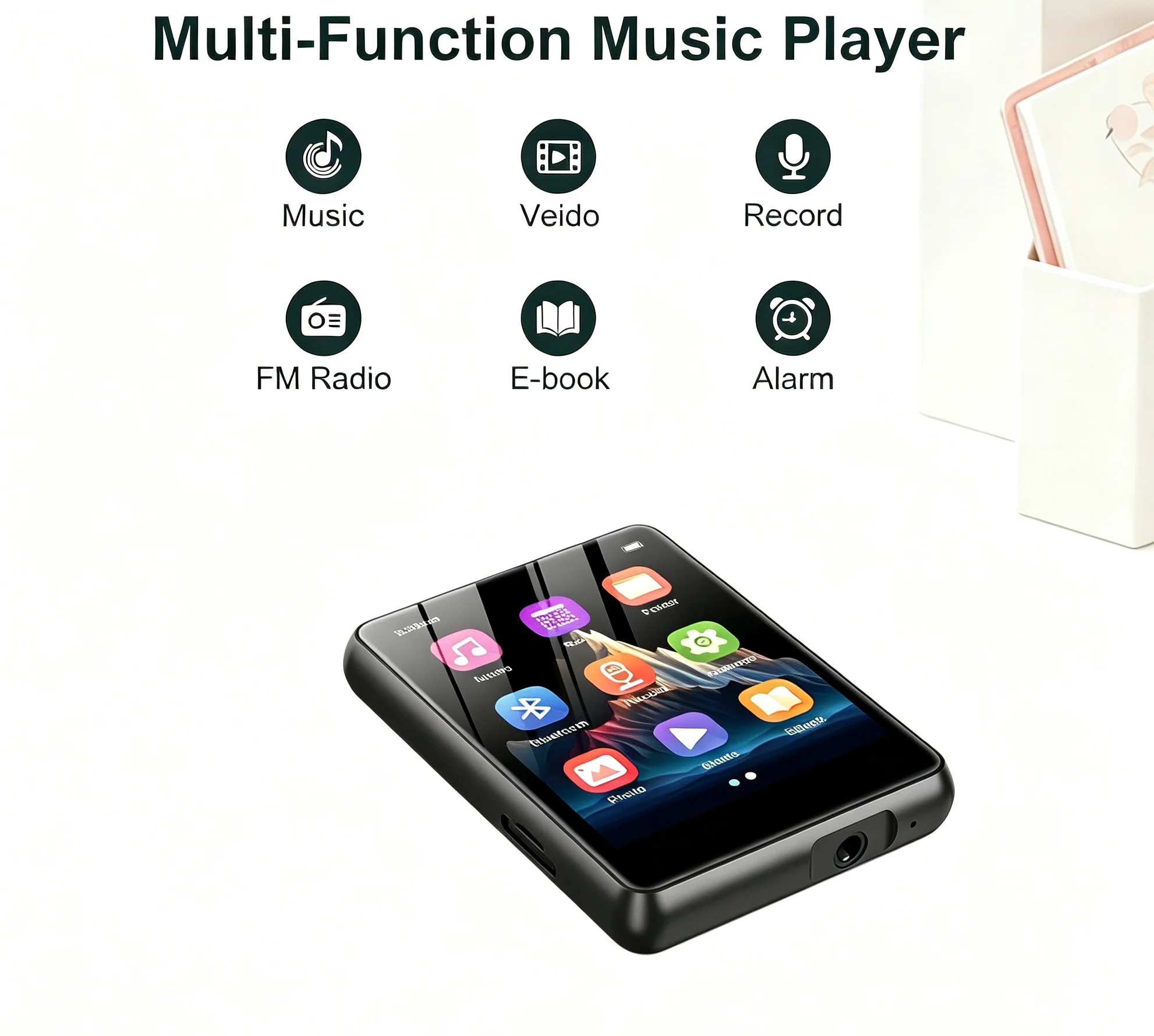

128GB MP3 player - Bluetooth 5.4, 2.4-inch full touch screen, high-definition speakers, recording, portable music player