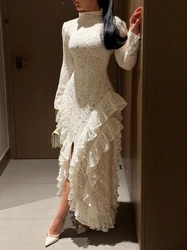 Oisslec Dress Elegant Vintage Sweet Ivory Mermaid Ruffle Lace Slit Customize Formal Occasion Prom Dress Evening Party Gowns