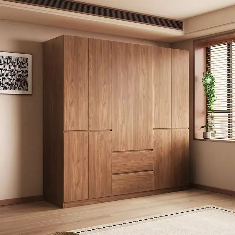 New Solid Wood Bedroom Wardrobe Multi Functional Storage Cabinet One Door Floor To Ceiling Handleless Segmented Design