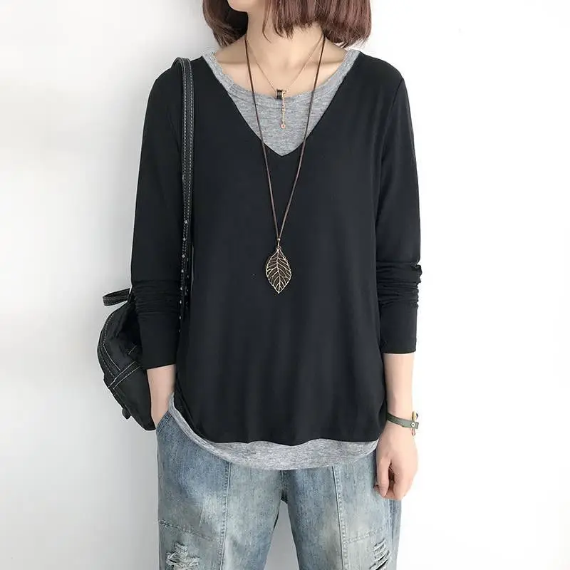 Fall Advanced Long Sleeve Women's T-shirt Casual Loose Base Layer Shirt Design Sensation Commute Style plus Size Slimming