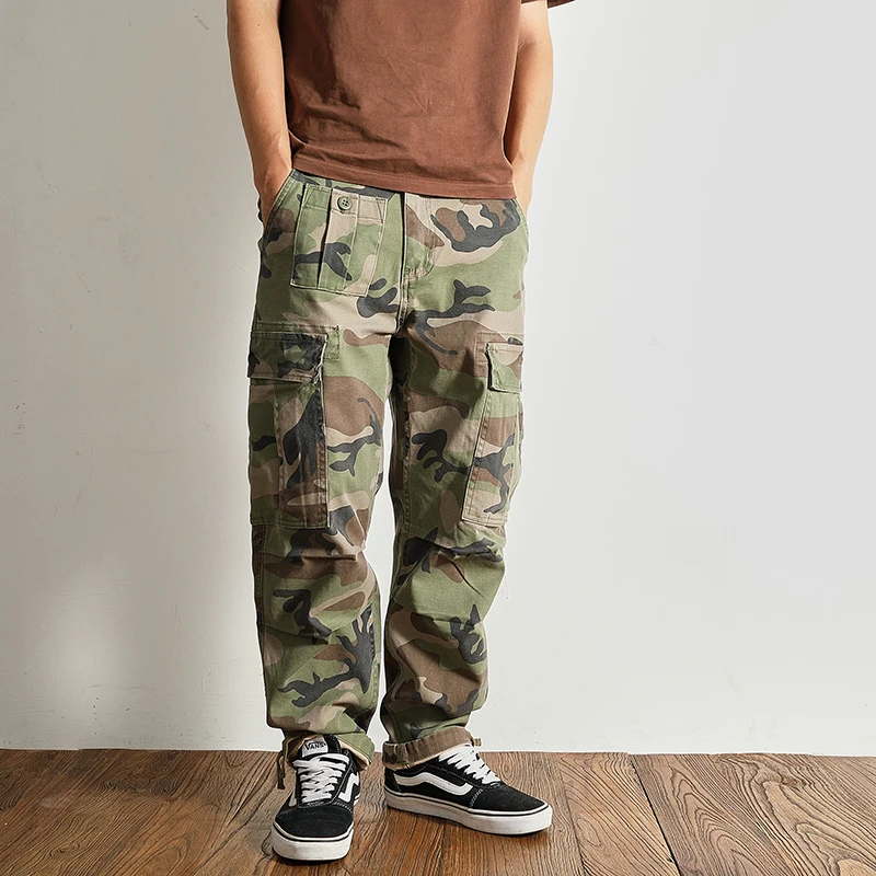 Heavy Retro Casual Pants Men's Fashion Brand Loose Stretch Woven Straight Leg Trend Camouflage Overalls