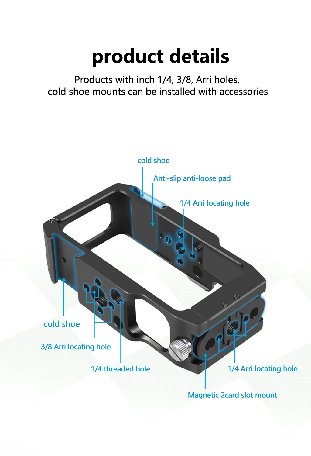 Magnetischer Action-Kamera-Käfig für DJI Action 2 Dual-Screen Vollkäfig mit Cold-Shoe-Halterung, 1/4 3/8 ARRI-Positionierungslöchern und Ladestation – Detail 7