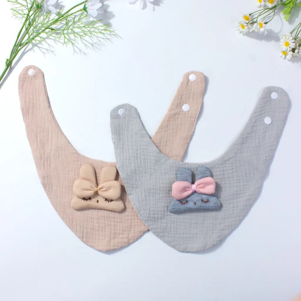 Aby Bibs 100% Cotton Muslin Gauze 360 Rotation Petal Shape Soft Absorbent Newborn Infant Saliva Towel Cute Cartoon Rabbit Head