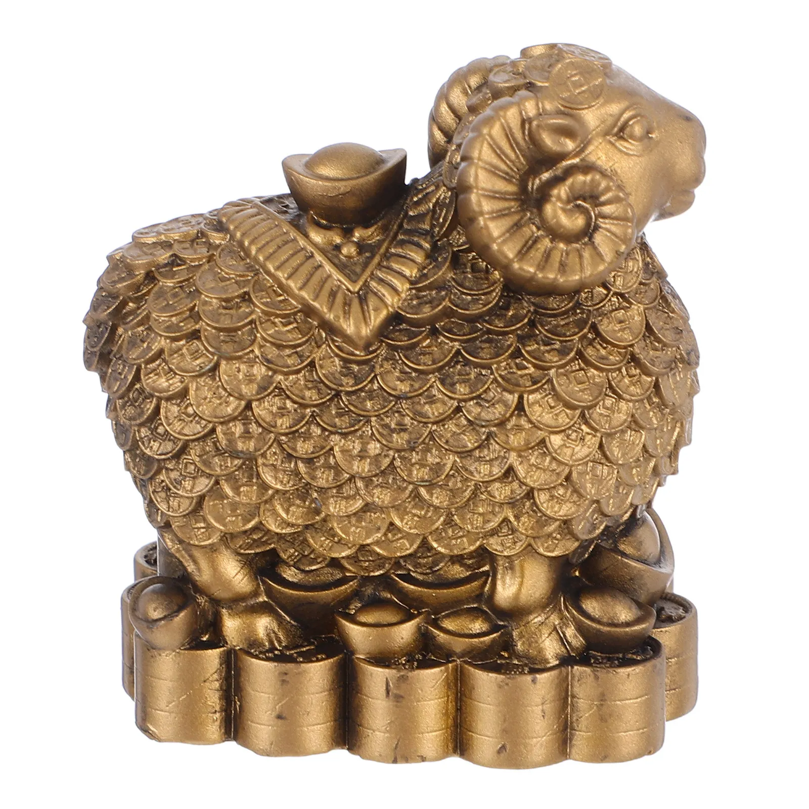 Resin Sheep Sculpture Chinese RAM Coin Ingot Prosperity Symbol Hand Carved Mini Office Desk Feng Shui Home Shelf Ornament