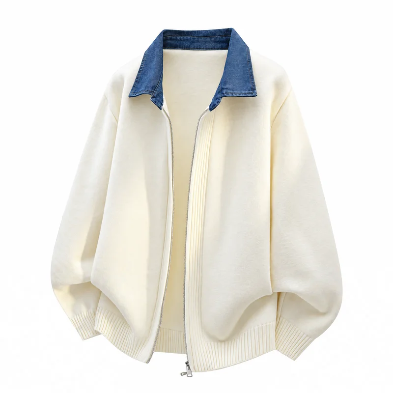 2026 Autumn/Winter New Men's Denim Collar Zip-Up Sweater Blazer
