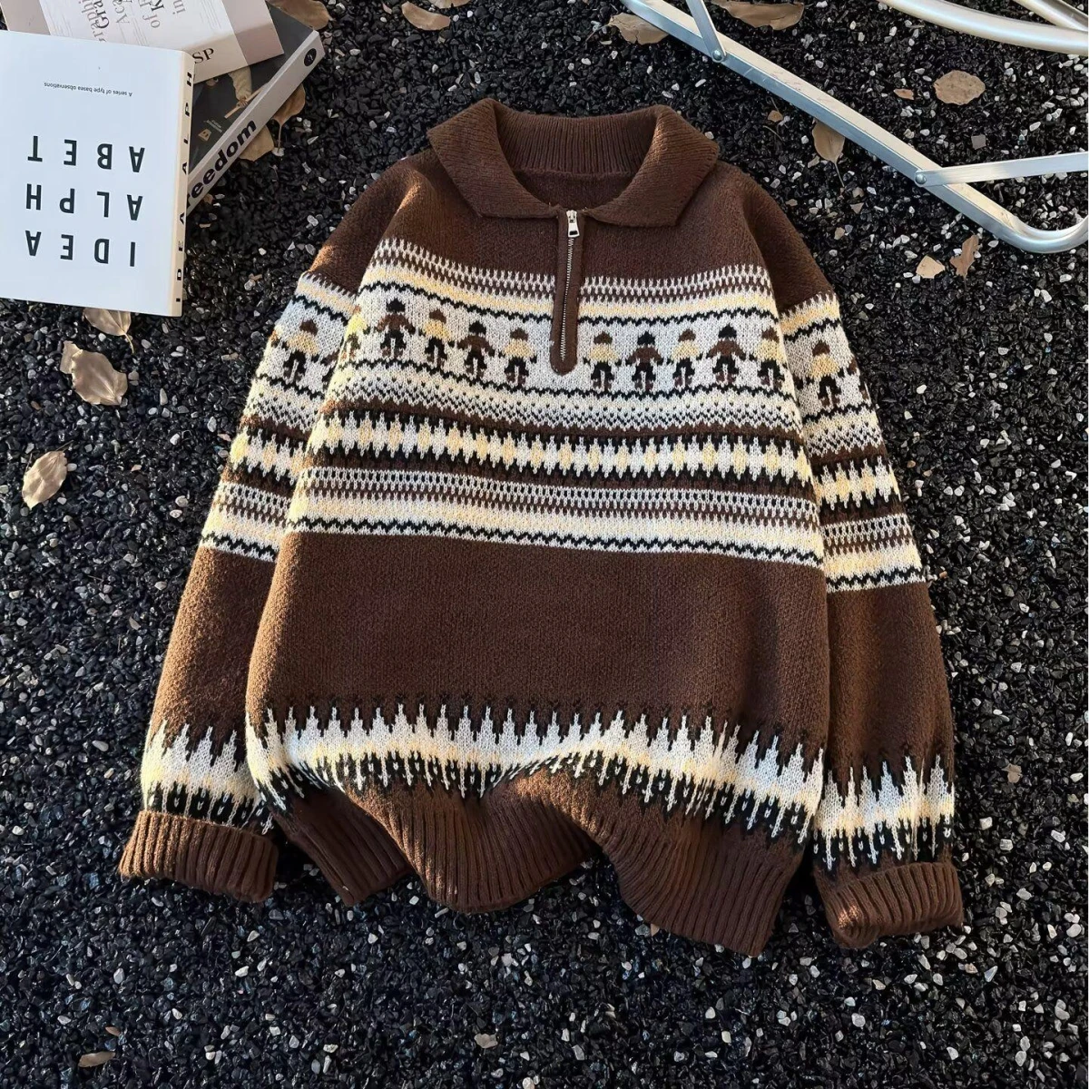 

Cisas парный мягкий вязаный свитер мужской осенне-зимний трендовый воротник Aosphere Feeling ретро вязаный топ для подростков