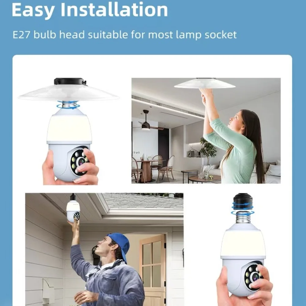 Light Bulb Security Camera with Flood Light 1080P, 2.4GHz Wireless WiFi Light Socket Security Cameras 355° Pan/Tilt Night Vision