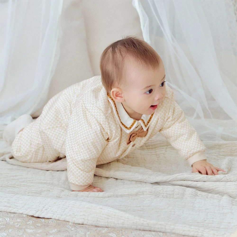 Dave Bella Newborn Jumpsuit Autumn Winter Baby Boy's Soft Cute Cotton Rompers Long Sleeves Outerwear Newborn Clothes DB4254078