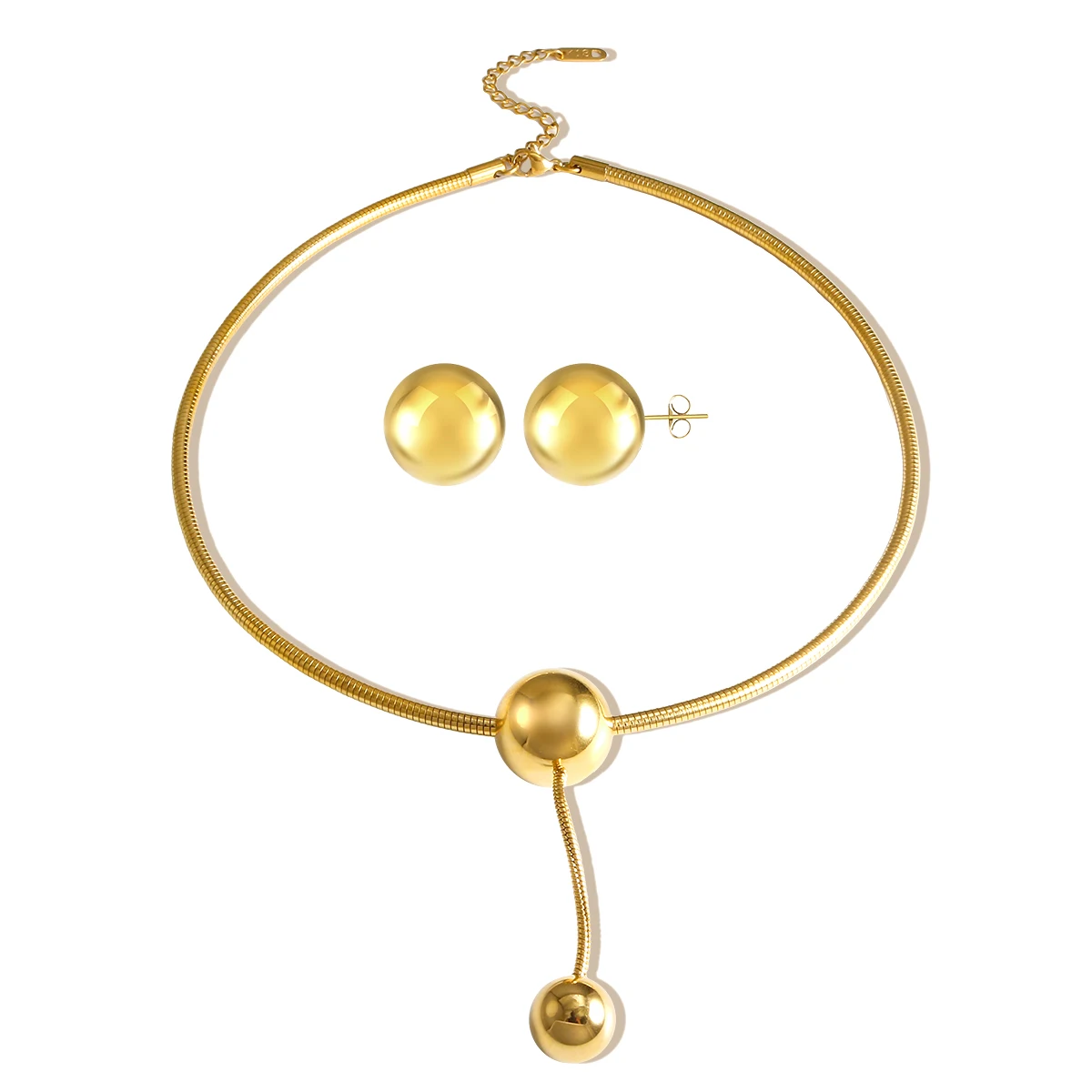

JINHUI Minimalist Stainless Steel Golden Balls Beads Necklace Earring Temperament Fashion Waterproof Jewelry Set For Women Party