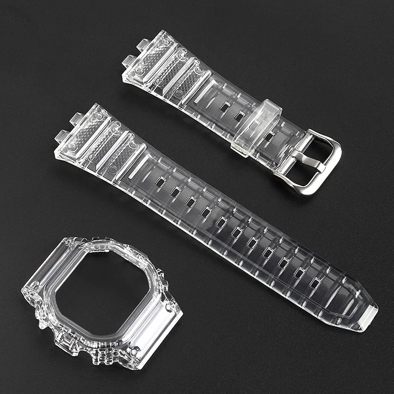 

TPU silicone Watchband set Concave-convex joint Soft light Jelly Transparent plain colour strap case For CASIO G-SHOCK GWM-B5000