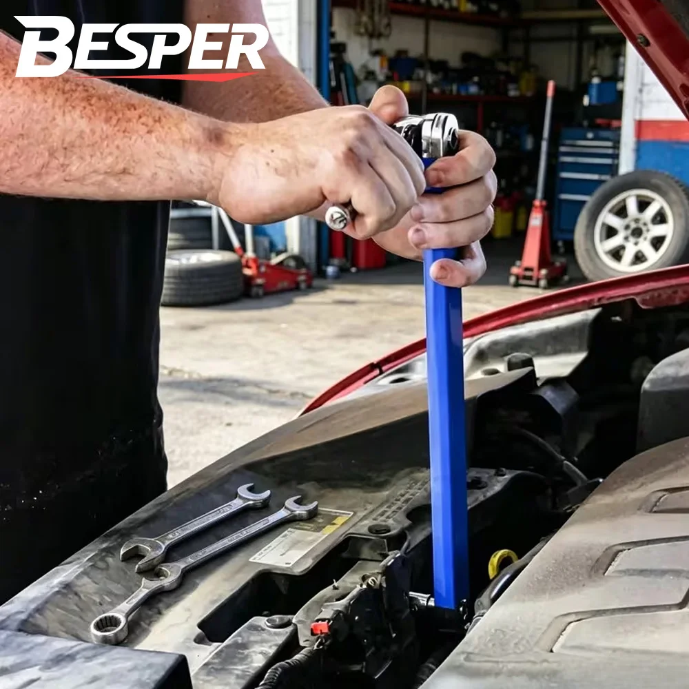 Universal Ratcheting Wrench Extension Bar Adjustable Double Head Extra Long Heavy Duty Tool For Mechanics And Car Repair