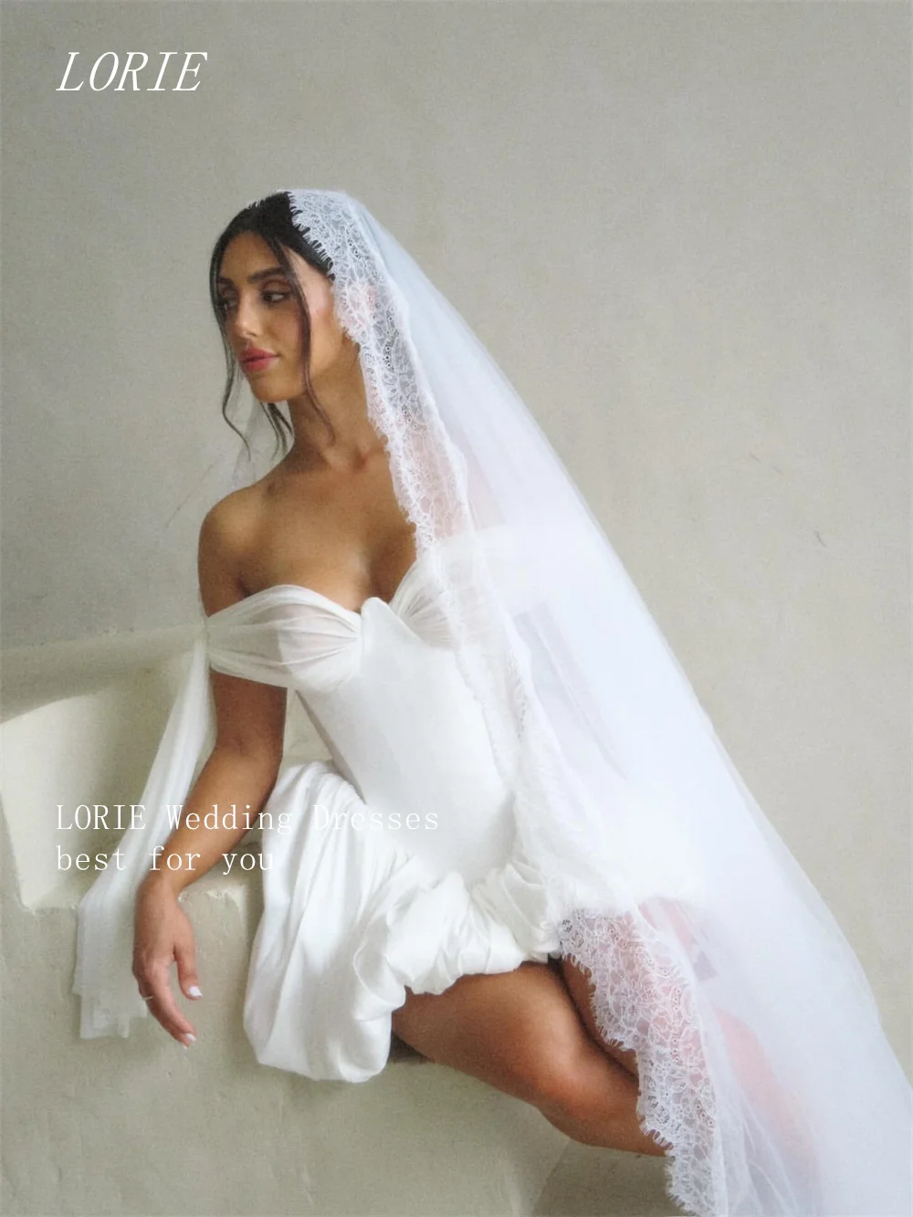 

LORIE Luxury A Line Short Civil Wedding Dress Sweetheart Bridal Dresses Off The Shoulder Engagement Wedding Gown Customized 2026