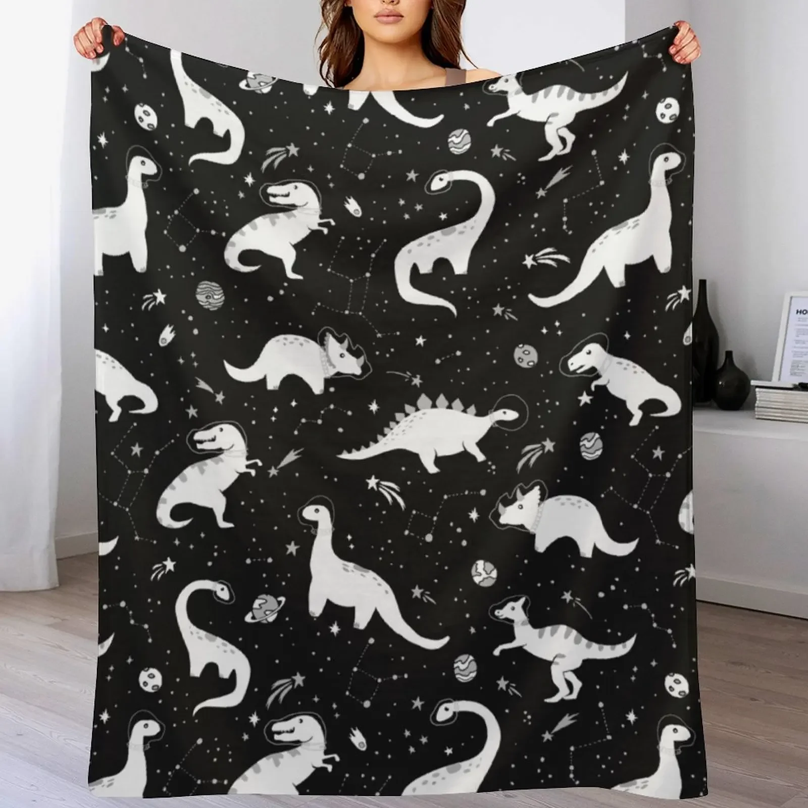 

Space Dinosaurs Throw Blanket Summer Beddings Picnic Designers Furry Blankets