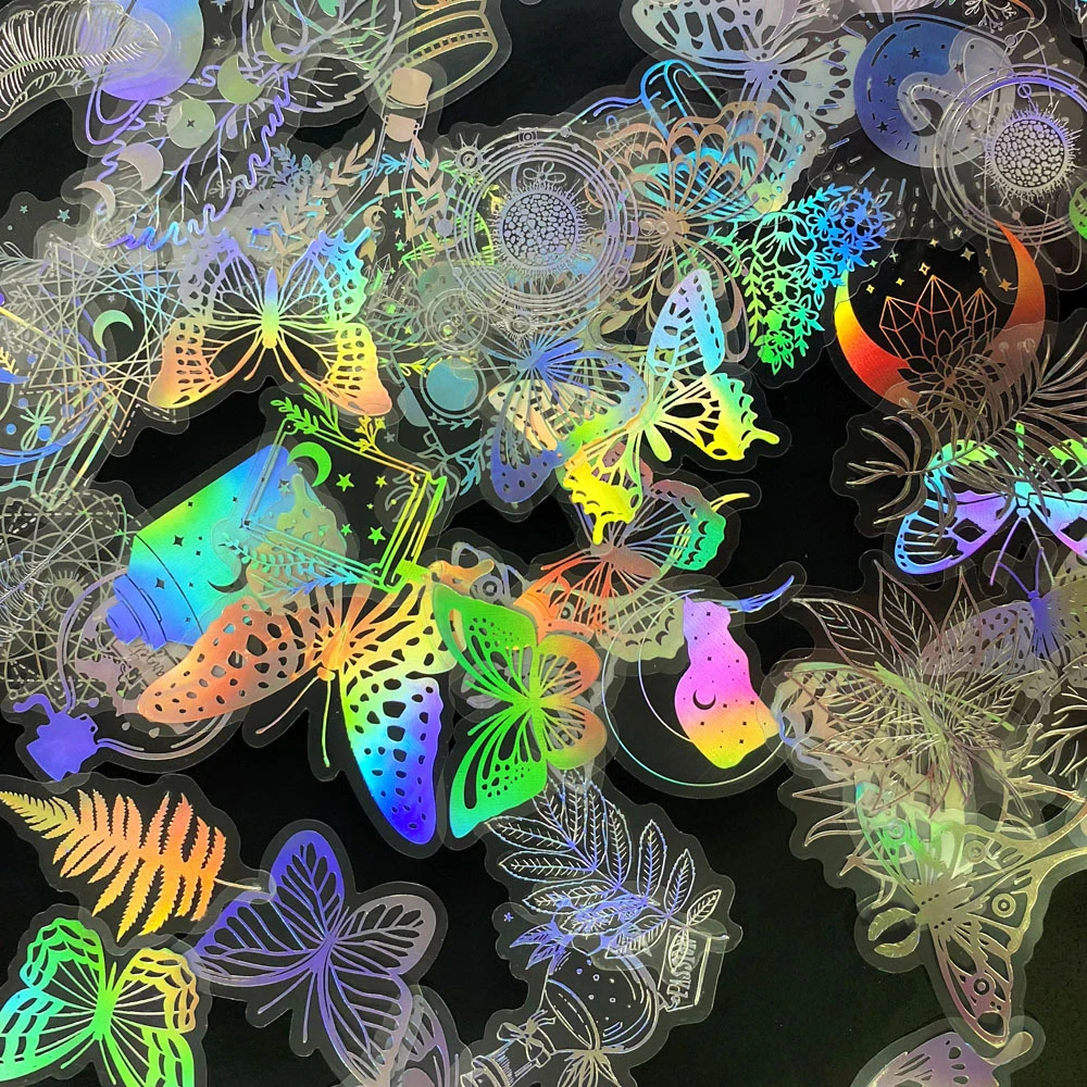 Pegatinas holográficas de mariposa holográfica para chica, Pegatinas transparentes para equipaje, monopatín, grafiti, 10/30/50/100 piezas