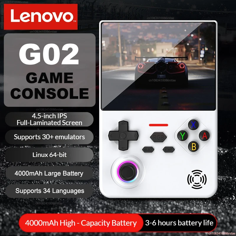 Lenovo G02 Retro Handheld Game Console 4.5'' IPS Screen Linux 64-Bit RGB Joystick Players Supports Many Classic Games 4000mAh