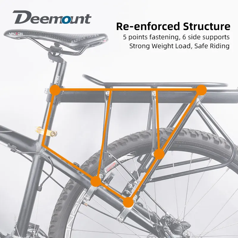 Deemount Heavy Duty Bicycle Luggage Carrier Rear Cargo Rack Stand 24-29'' Bike Trunk 100 KGS Load Fit 4.0 ‘’ Fat Bike Tire