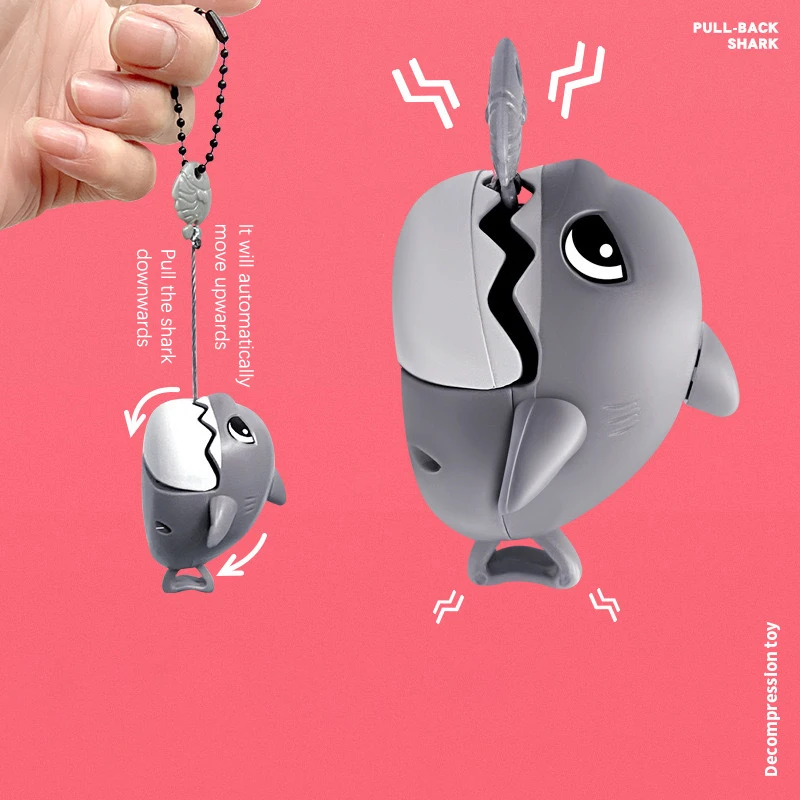S Cartoon Cute Stay Wire Bites Teeth Shark Keychain Creative Pull String Decompression Novelty Funny Toys Backpack Pendant Decor