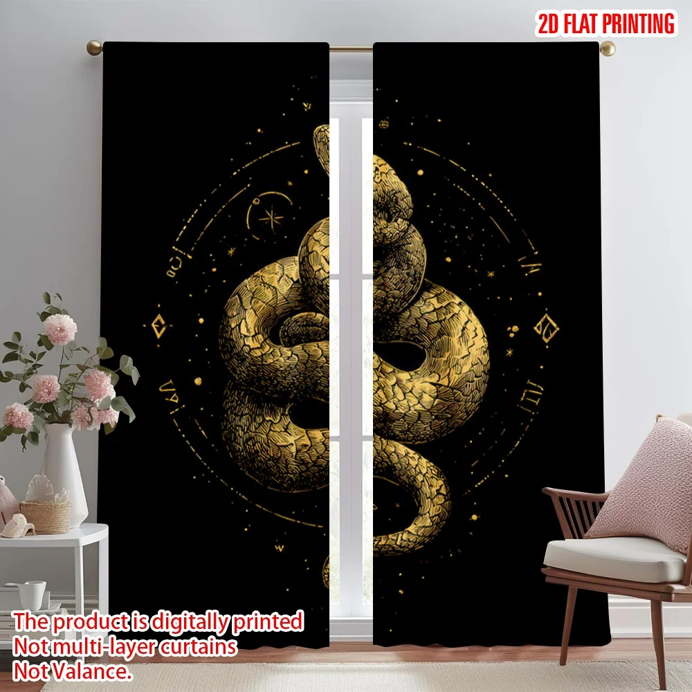 

2D flat printing 2pcs Drapes Golden Serpent Constellation Digital Printed Polyester Drapes Family Party for Photo Booths &