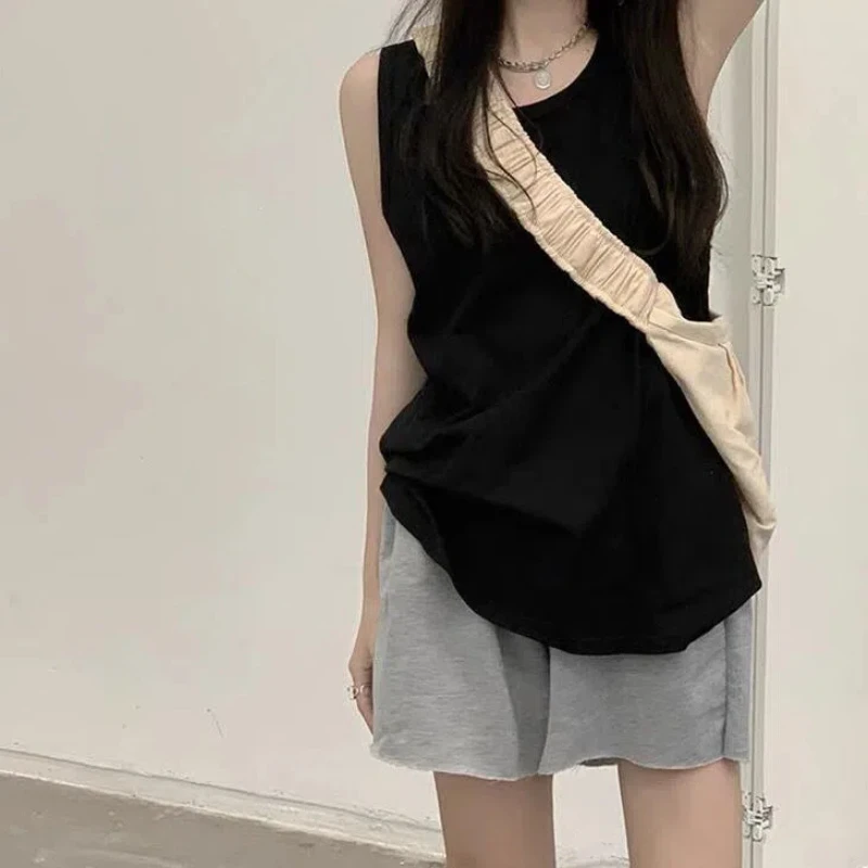 

Sleeveless T-shirt for Women's Summer New O-neck Solid Simplicity All-match Preppy Style Sports Tanks Casual Fashion Clothing