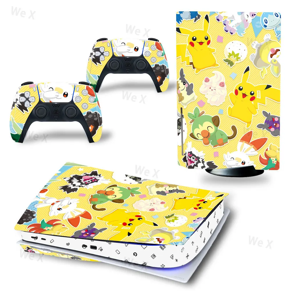 Pokemon Pikachu PS5 Disc Edition Skin Sticker Decal For PlayStation 5 Console and 2 Controllers PS5 Disc Skin Sticker Vinyl