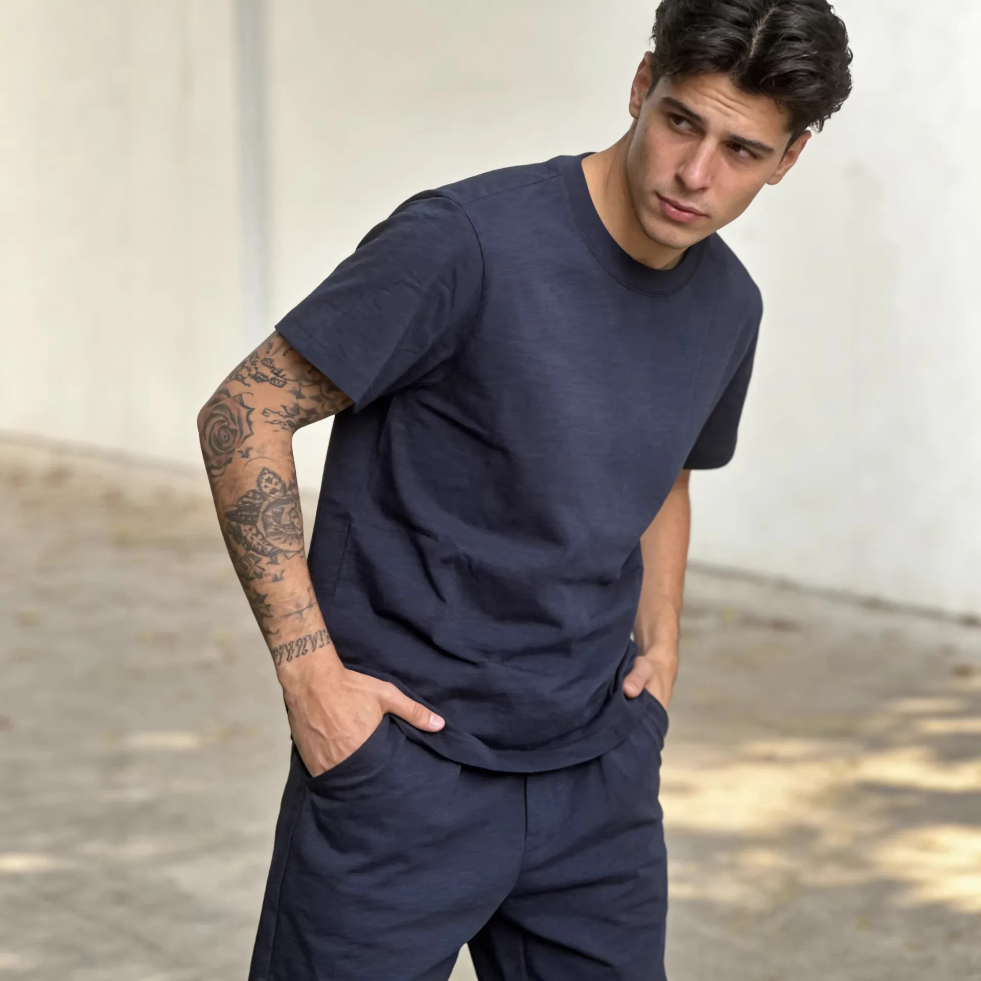 American Retro Amikaji 255g Heavy Duty Thick Old Bamboo Cotton Short Sleeve Solid Color T-shirt Basic