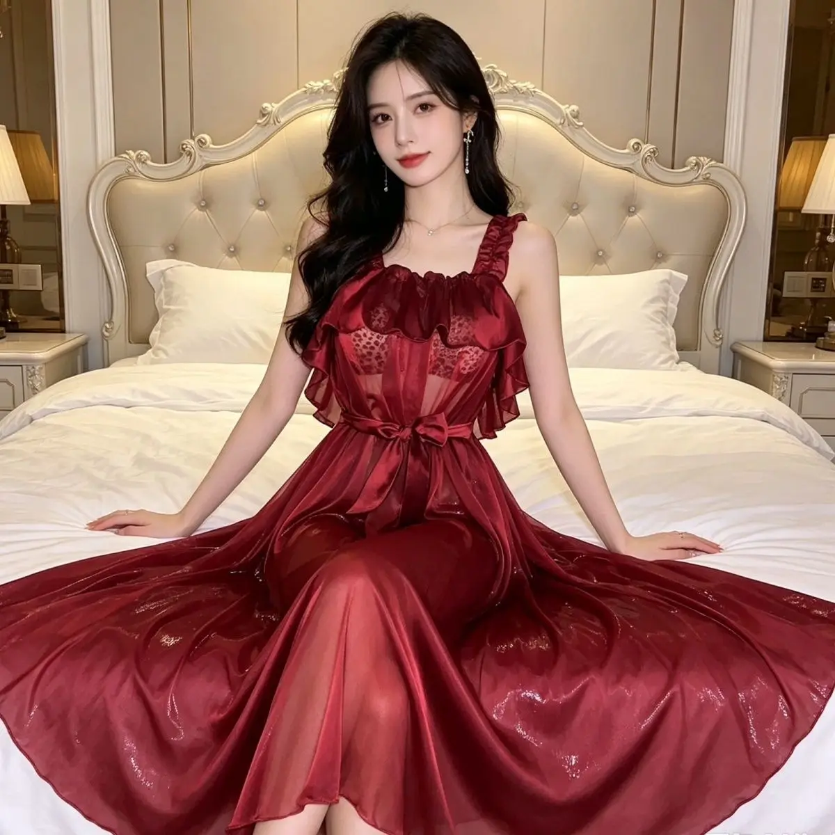 Sexy Sheer Camisole Dress Quick-dry Soft Elegant Ethereal Nightgown Sleeping Naked Party Nightclub Stage Costume Cosplay Suit