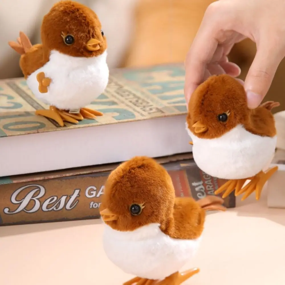 

Animal Cute Sparrows Wind Up Jumping Toy Lifelike Plush Clockwork Spring Bird Toy Walking Guide Baby Crawling Toy Gifts