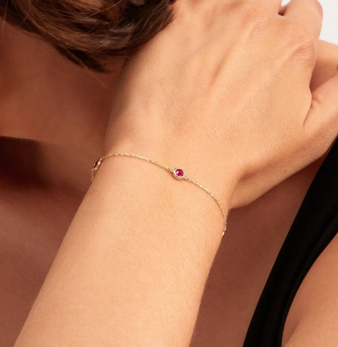 14K Solid Gold Ruby Station Bracelet •July Birthstone Bracelet • Natural Red Gemstone Charm • Valentine's Day Gift for Women Her