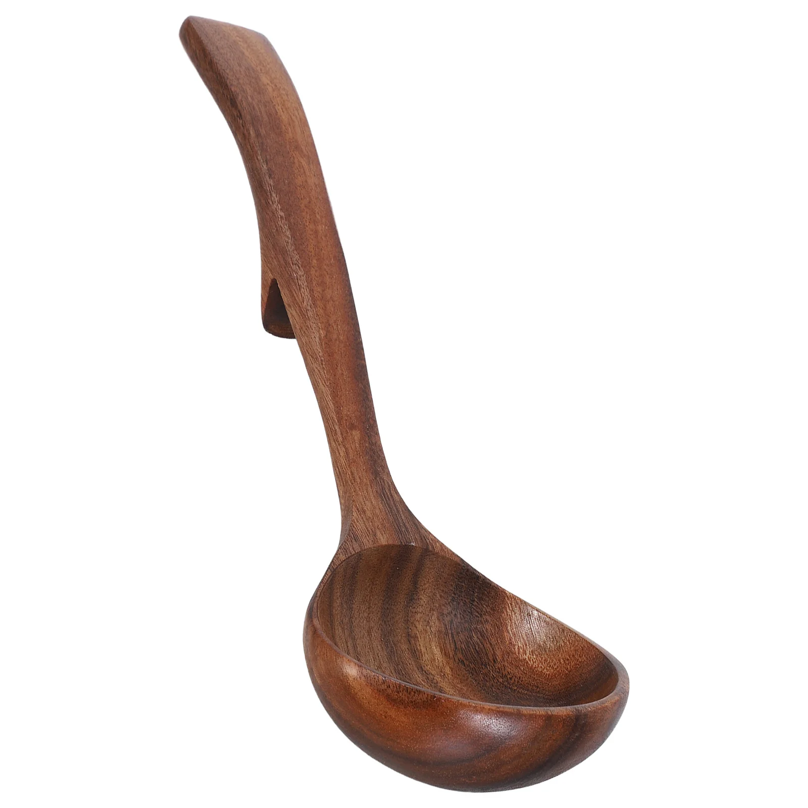 

Natural Acacia Wood 9 Inch Long Handle Soup Ladle with Back Hook Non Stick Large Wooden Spoon for Cooking Stirring Serving Soup