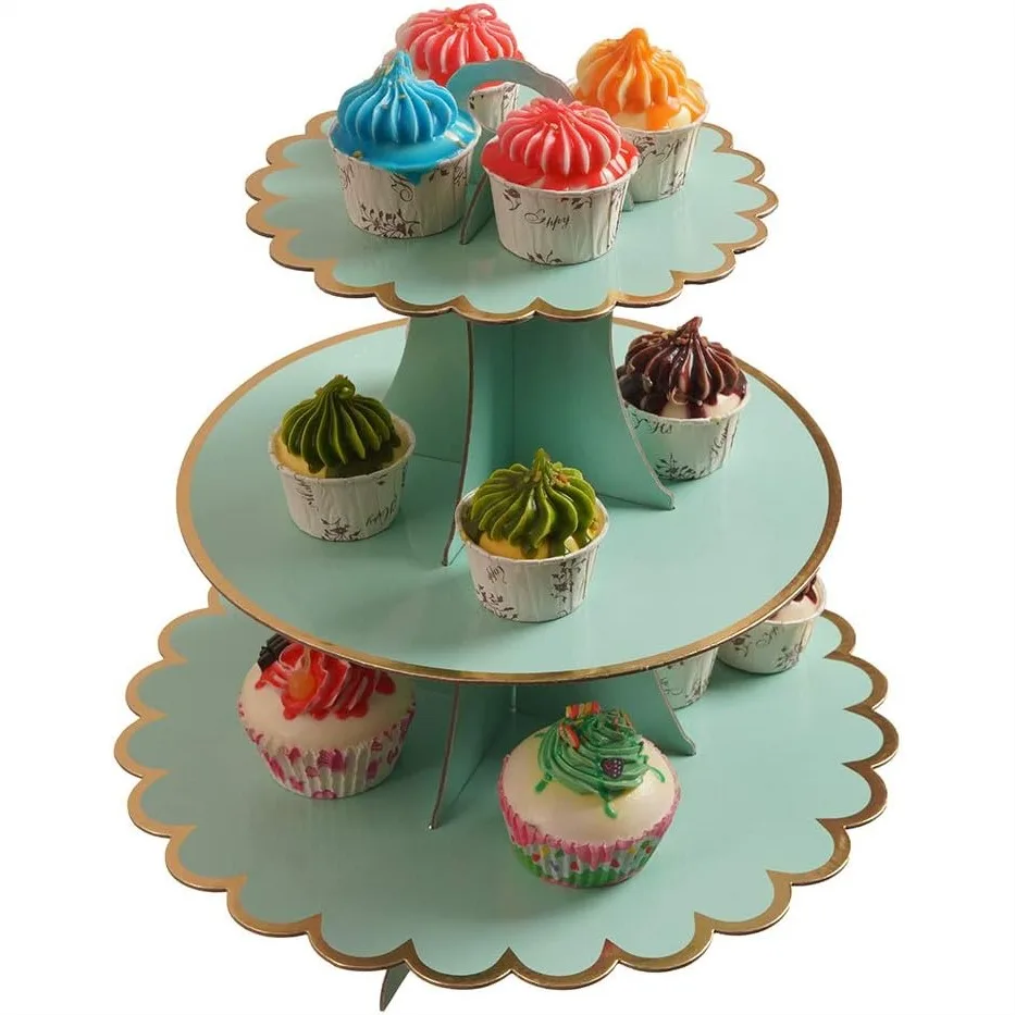3-stöckiger Cupcake-Ständer mit Spitzenbesatz für Geburtstags-Teeparty und Babyparty-Dekorationen, Mintgrün