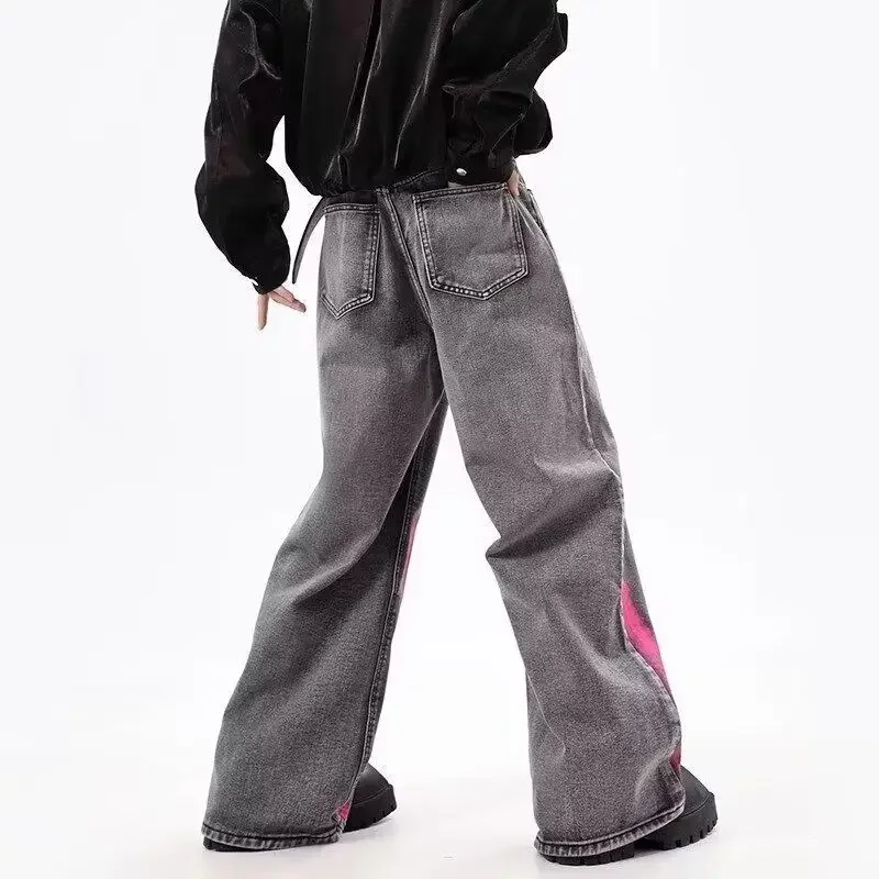 Juspinice メンズ バギー グレー ピンク ゴシック ジーンズ 原宿 オーバーサイズ ハイウエスト デニム パンツ 2000年代 ジーンズ ヴィンテージ タキシード風服