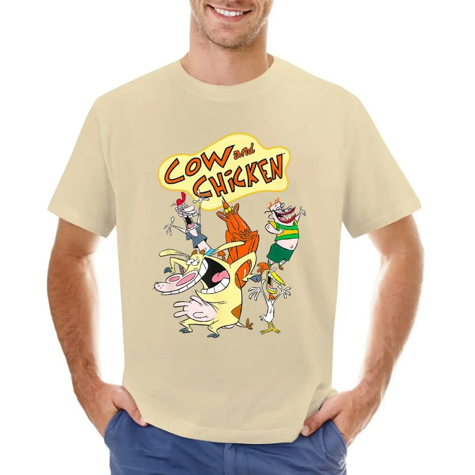 T-Shirt Cartoon Network Cow and Chicken CharacterCartoon Network Cow and Character 100% cotton men clothing harajuku fashion