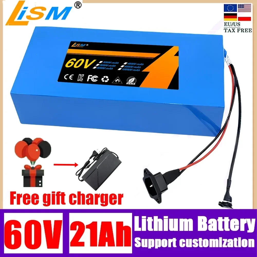 60V 21Ah 16S7P ebike battery 18650 2500W Lithium Battery Pack For 60V Electric bike Electric Scooter+67.2V charger