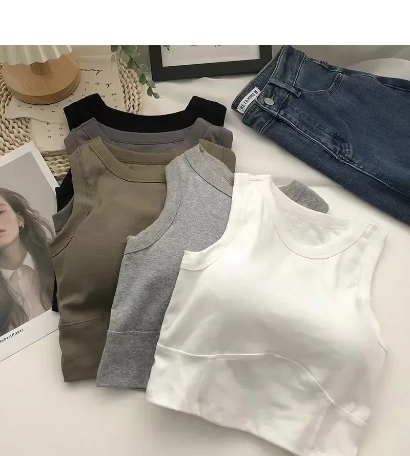 Con petto sottile collo imbottito top sexy da donna nuovo colore femminile estivo reggiseno solido che tocca il fondo canotta senza maniche