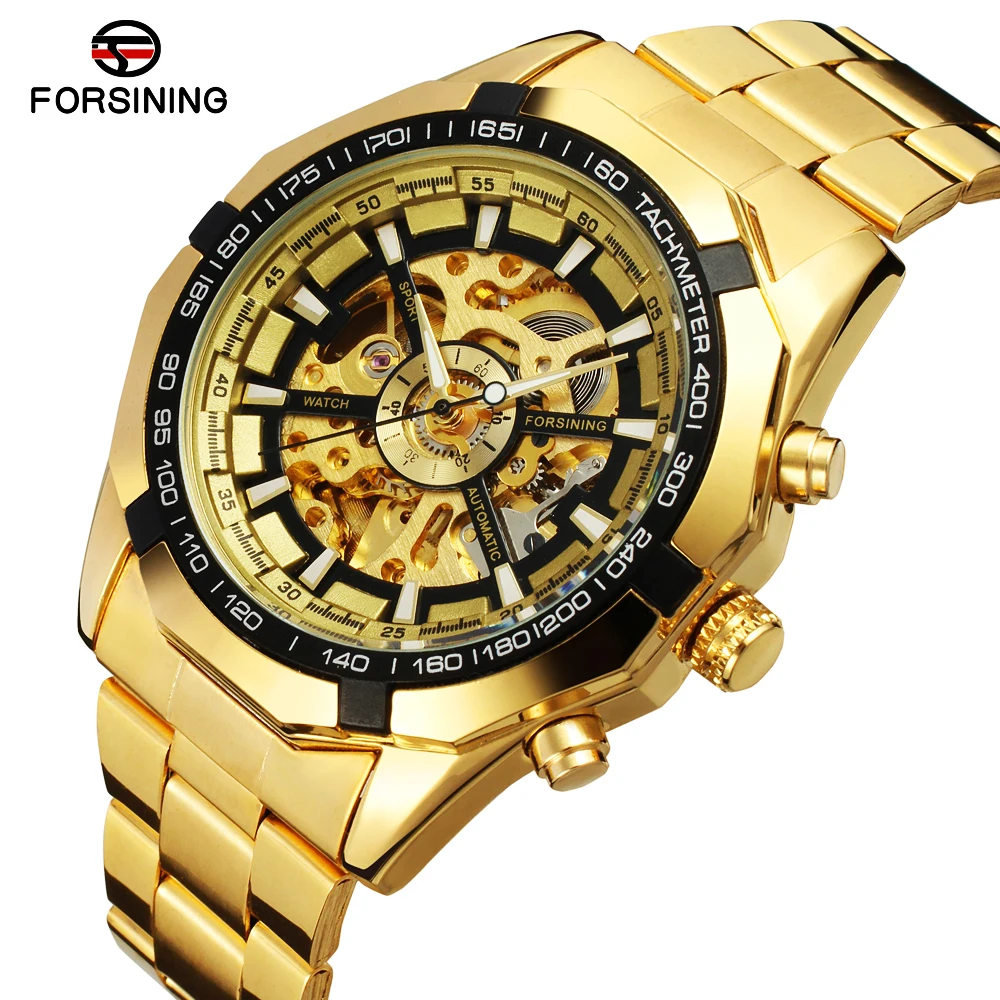 

FORSINING классические модные мужские автоматические механические часы со скелетом, светящиеся указатели, стальные спортивные мужские наручные часы Hombre Relojes