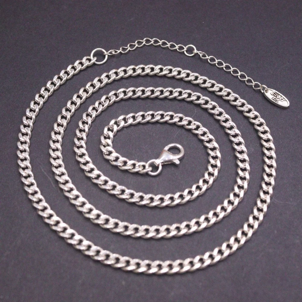 

Real Solid 925 Sterling Silver Chain Men Women Lucky 4mm Cuban Curb Link Adjustable Necklace 22g