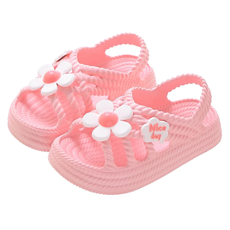 Trendy Cute Flower Decor Sandals For Girls,Summer Beach Shoes,Girls\' Anti Slip Soft Sole External Wearing Slippers