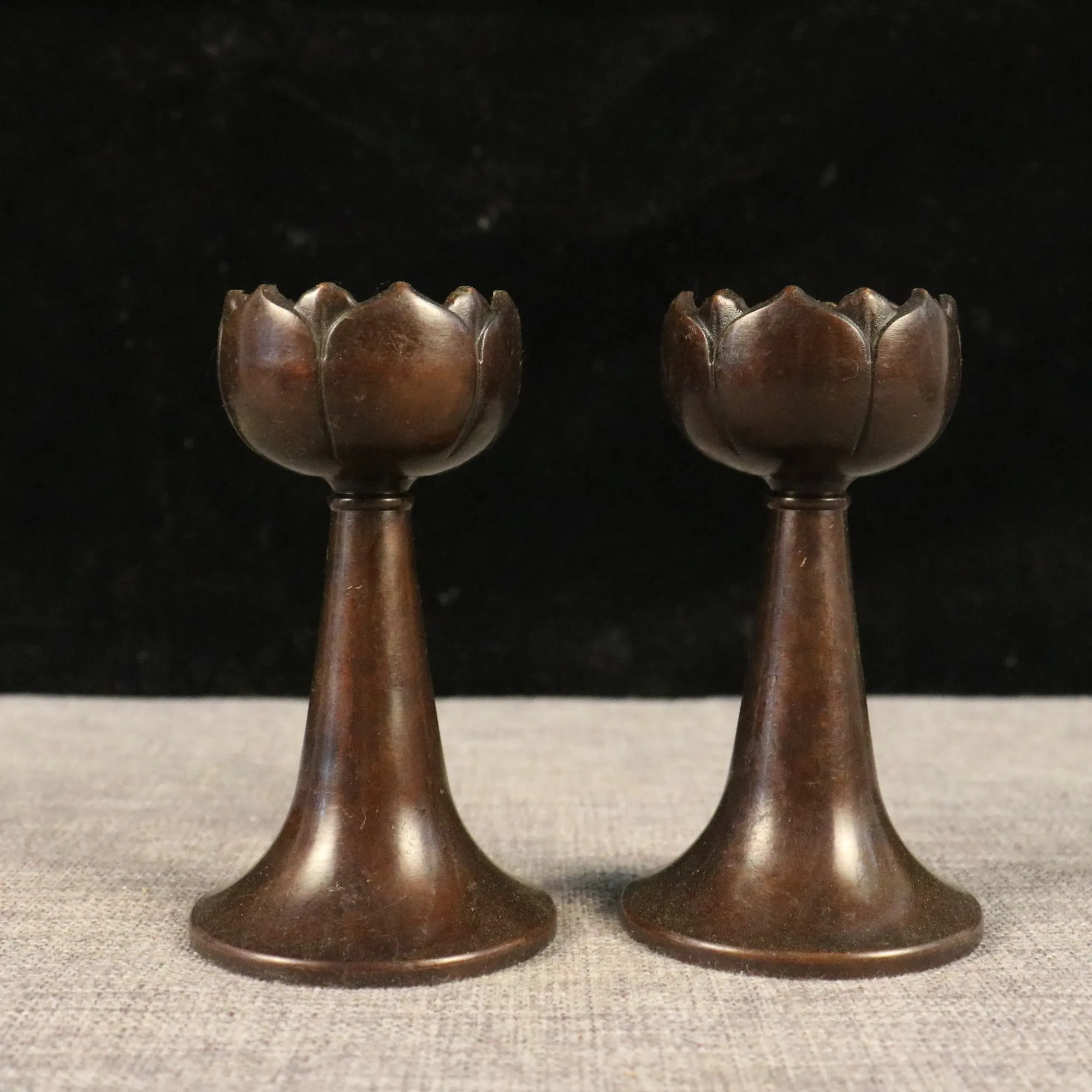 

5"Tibetan Temple Collection Old Brass Lotus Terrace Wax table Candlestick A pair Worship Hall Town house Exorcism