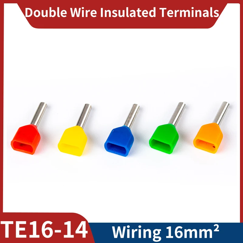 Pre-insulated terminals for two-wire tubes TE16-14 200pcs Copper  Cold pressed type wiring connect Double wire terminal blocks