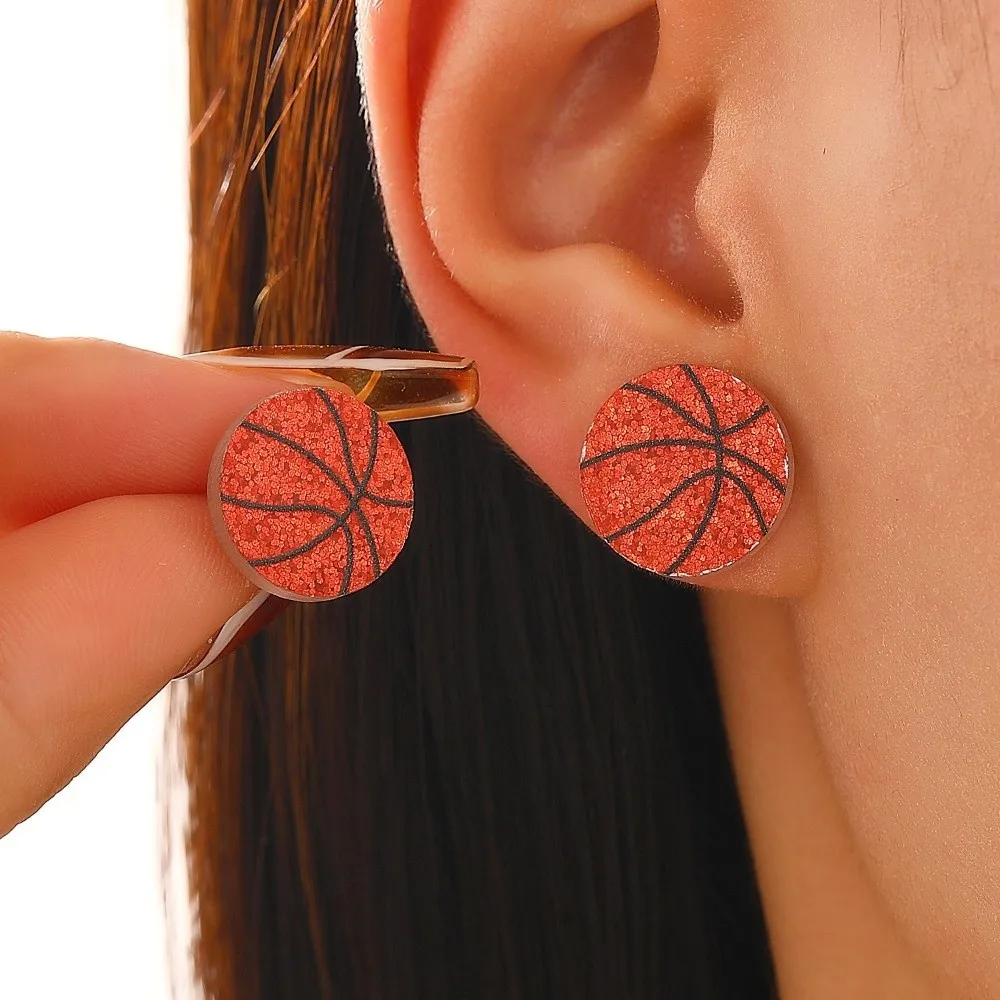 Acrylic Sparkling Ball Stud Earrings Soccer Rugby Volleyball Basketball Football Acrylic Ball Ear Studs Embellishments