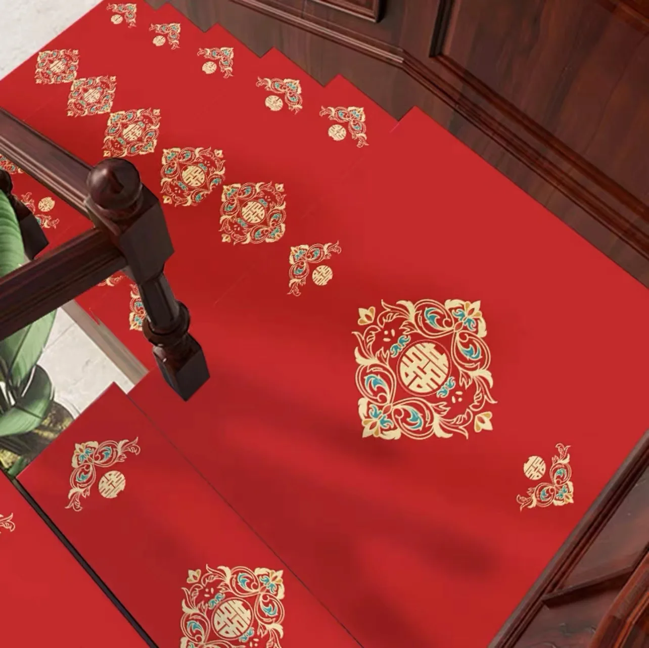 New Chinese style red festive stair mat. For wedding. Indoor rotating non-slip absorbent diatom mud mat.