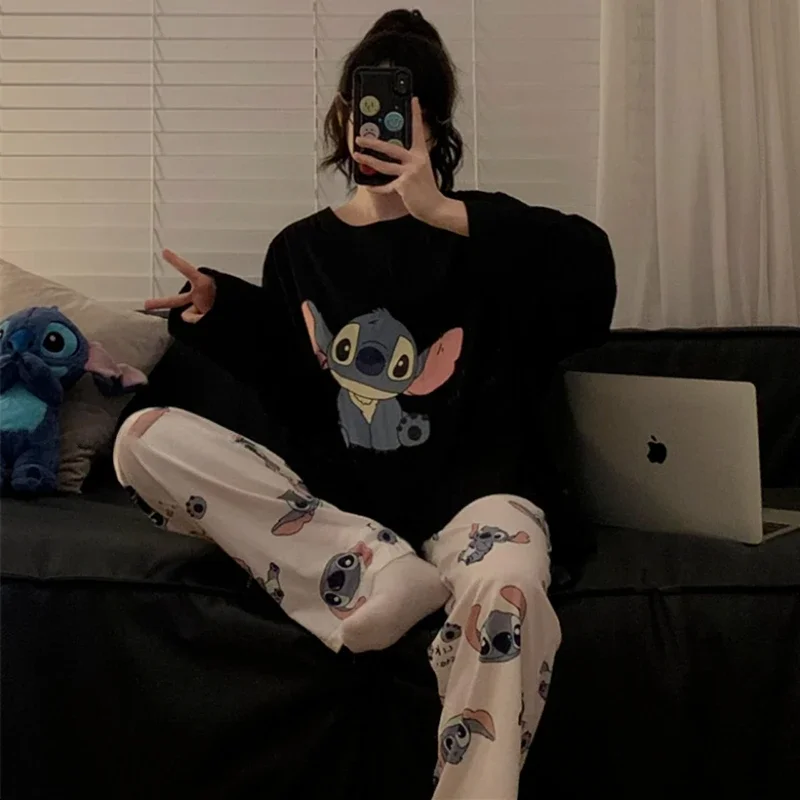 

Stitch pajamas women's new winter cotton two-piece suit women's clothing cartoon Disney women's pajamas Stitch loungewear