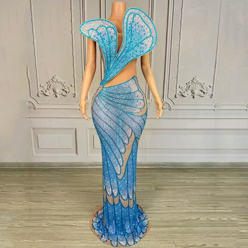 Schmetterling Strass Abendkleider Frauen Jazz Dance Kostüme Bühne Leistung Party Festival Outfit Sänger Show Gala kleid